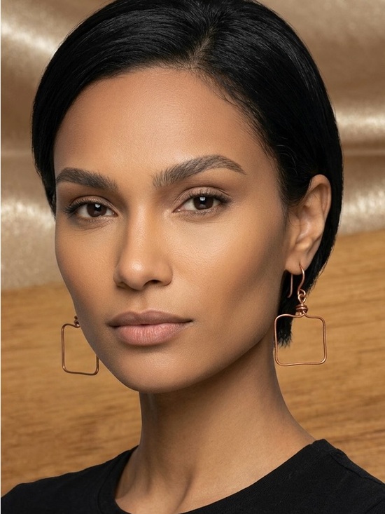Jewelry - Handcrafted Copper Wire Square Hoop Earrings Minimalist Geometric Dangle